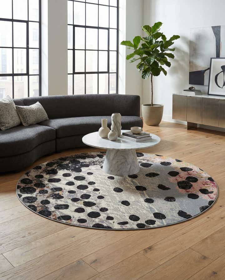 7' 10 x 7' 10 Easy-Clean Modern Indoor / Outdoor Round Rug