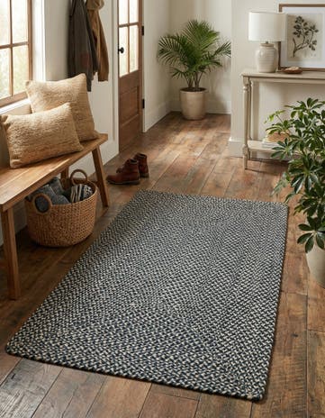 Navy Blue Handmade Tweed Braided Jute Rug