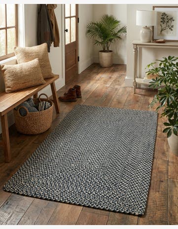 Navy Blue Handmade Tweed Braided Jute Rug