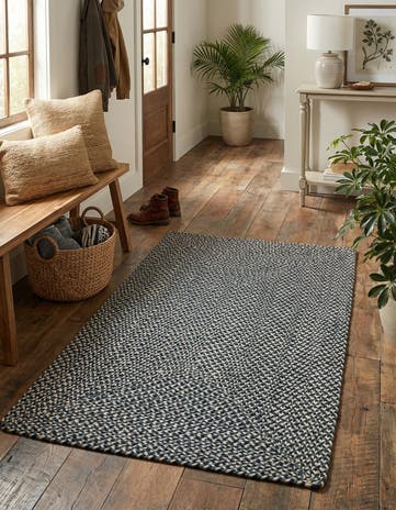 Navy Blue Handmade Tweed Braided Jute Rug