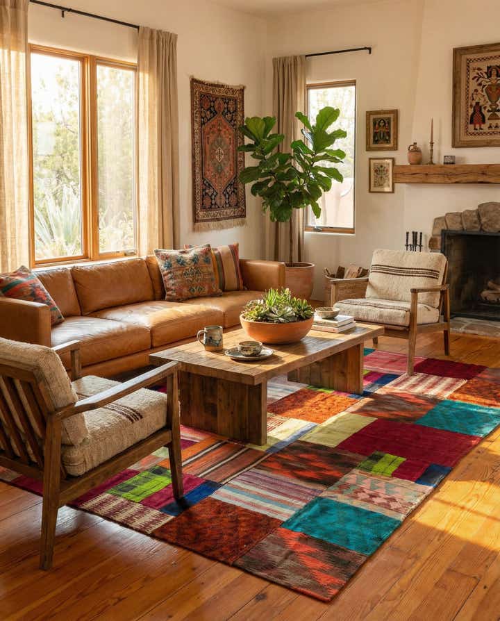 5' 7 x 8' Hand Woven Kilim Patchwork Wool Rug
