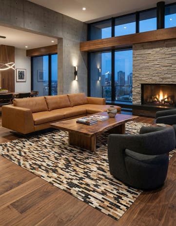 8' 1 x 9' 10 Cowhide Leather Rug