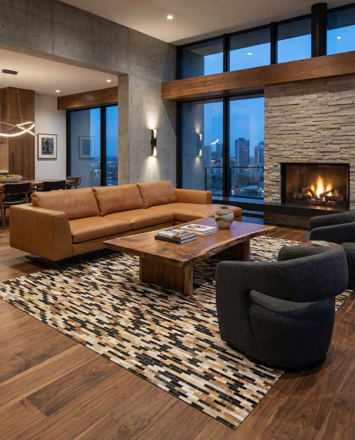 8' 1 x 9' 10 Cowhide Leather Rug