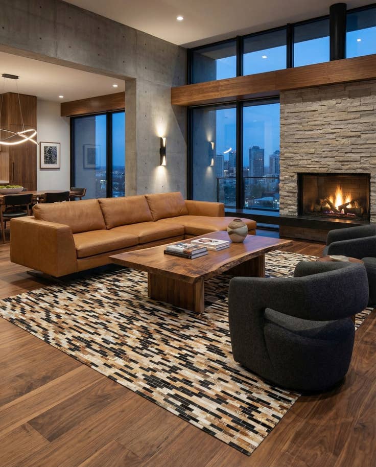 Detail image of 8' 1 x 9' 10 Cowhide Leather Rug