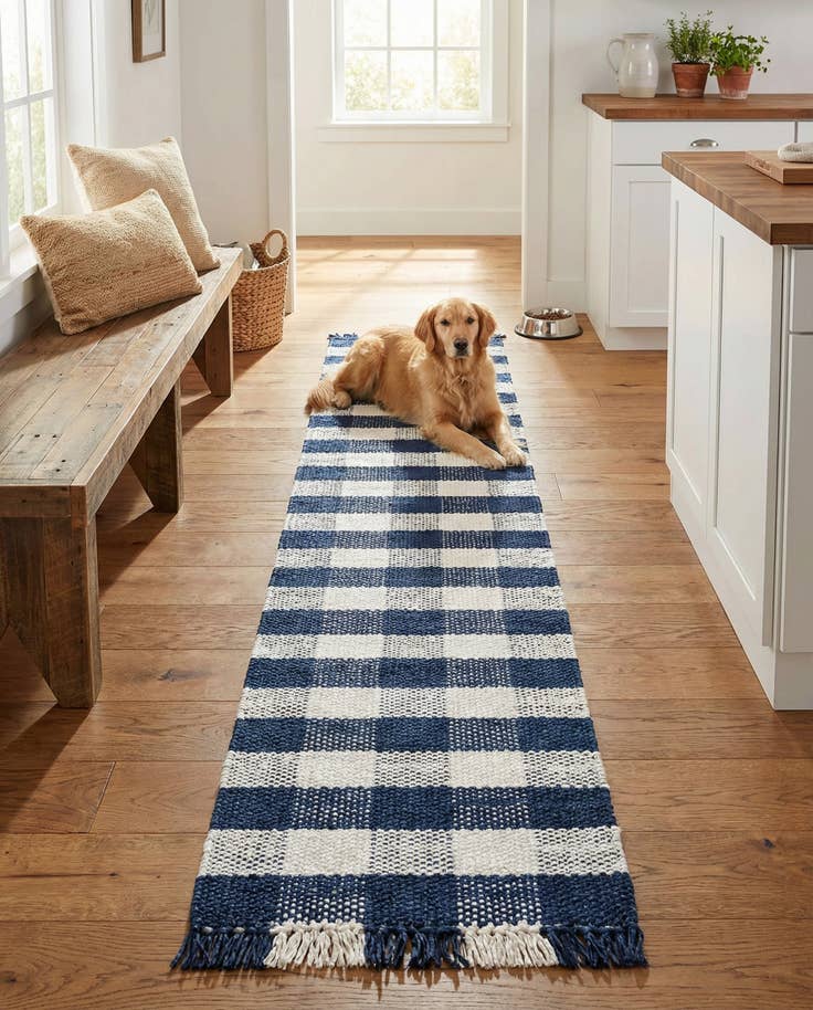 Detail image of 2' x 8' Easy-Clean Eco Plaid Washable Indoor / Outdoor Runner Rug