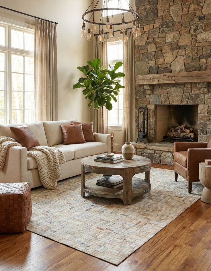 Detail image of  5' 1 x 7' 10 Cowhide - Patchwork Rug