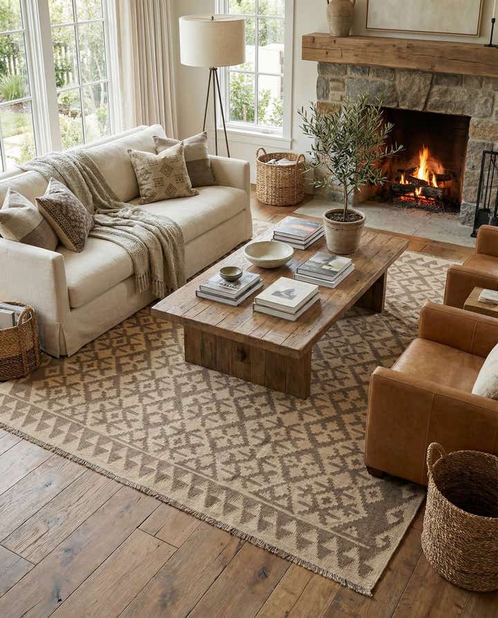 6' 7 x 6' 8 Hand Woven Kilim Maymana Wool Square Rug