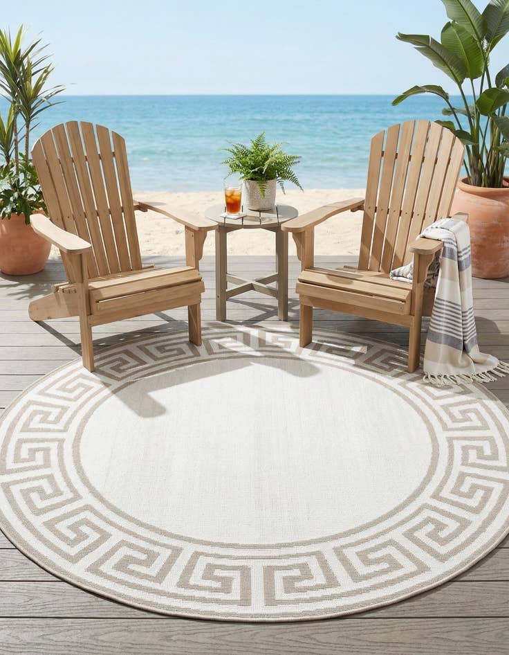 Detail image of 4' x 4'  Washable Coastal Indoor / Outdoor Round Rug