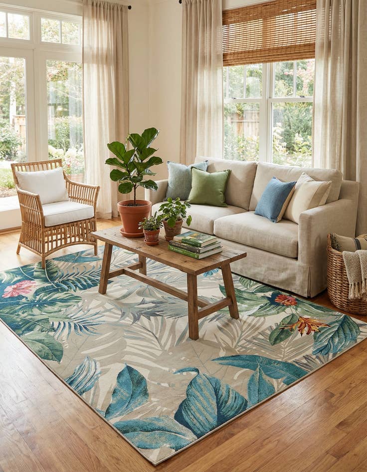 Detail image of 7' 10 x 11'  Washable Botanical Indoor / Outdoor Rug