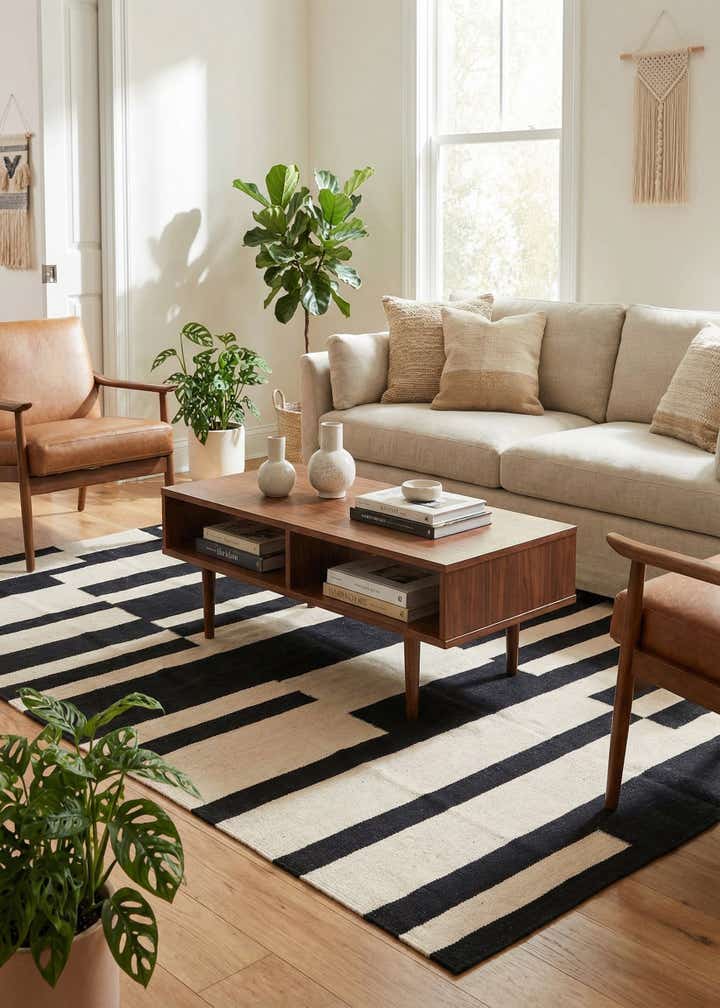 4' 8 x 6' 8 Hand Woven Kilim Modern Wool Rug