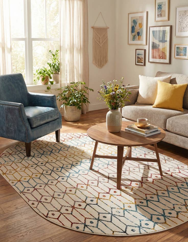 Detail image of 5' 3 x 8' Lattice Trellis Oval Rug