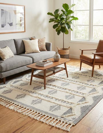 Gray and White Hand Woven Arizona Wool Square Rug