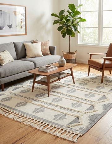 Gray and White Hand Woven Arizona Wool Square Rug