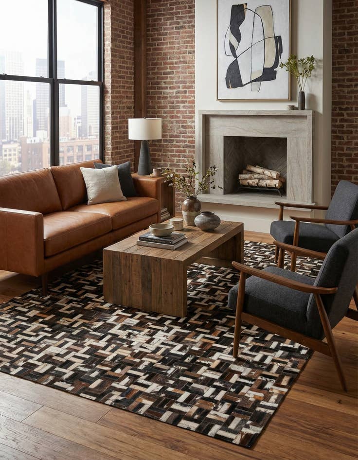 Detail image of 5' x 7' 10 Cowhide Leather Rug