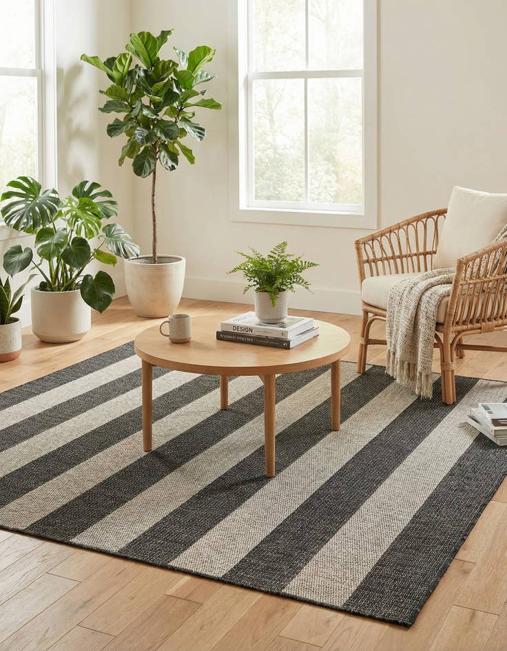 Detail image of 6' x 6'  Washable Striped Indoor / Outdoor Square Rug