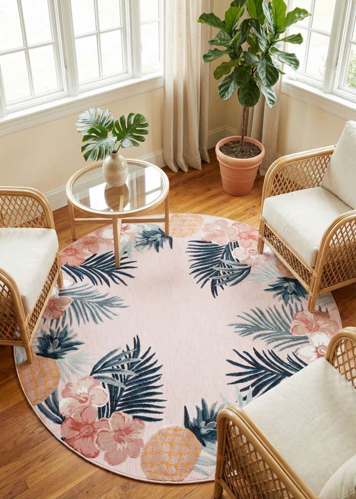 8' 2 x 8' 2 Easy-Clean Botanical Indoor / Outdoor Round Rug