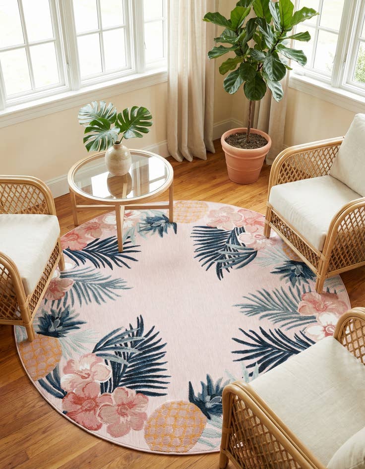 Detail image of  8' 2 x 8' 2  Washable Botanical Indoor / Outdoor Round Rug