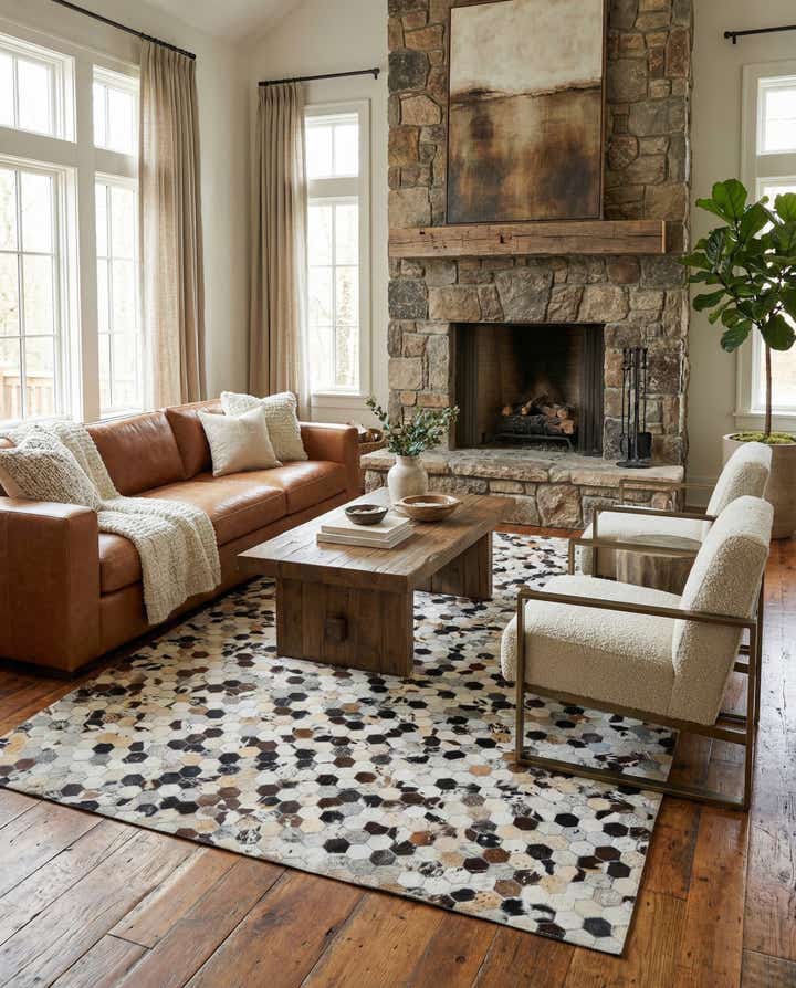 5' 3 x 8' 2 Cowhide Leather Rug