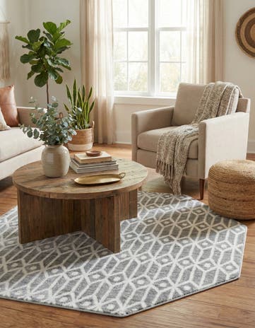 Gray Lattice Trellis Octagon Rug