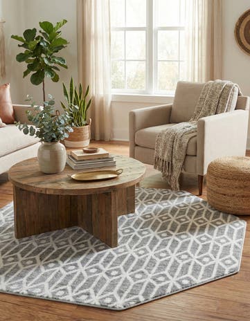Gray Lattice Trellis Octagon Rug