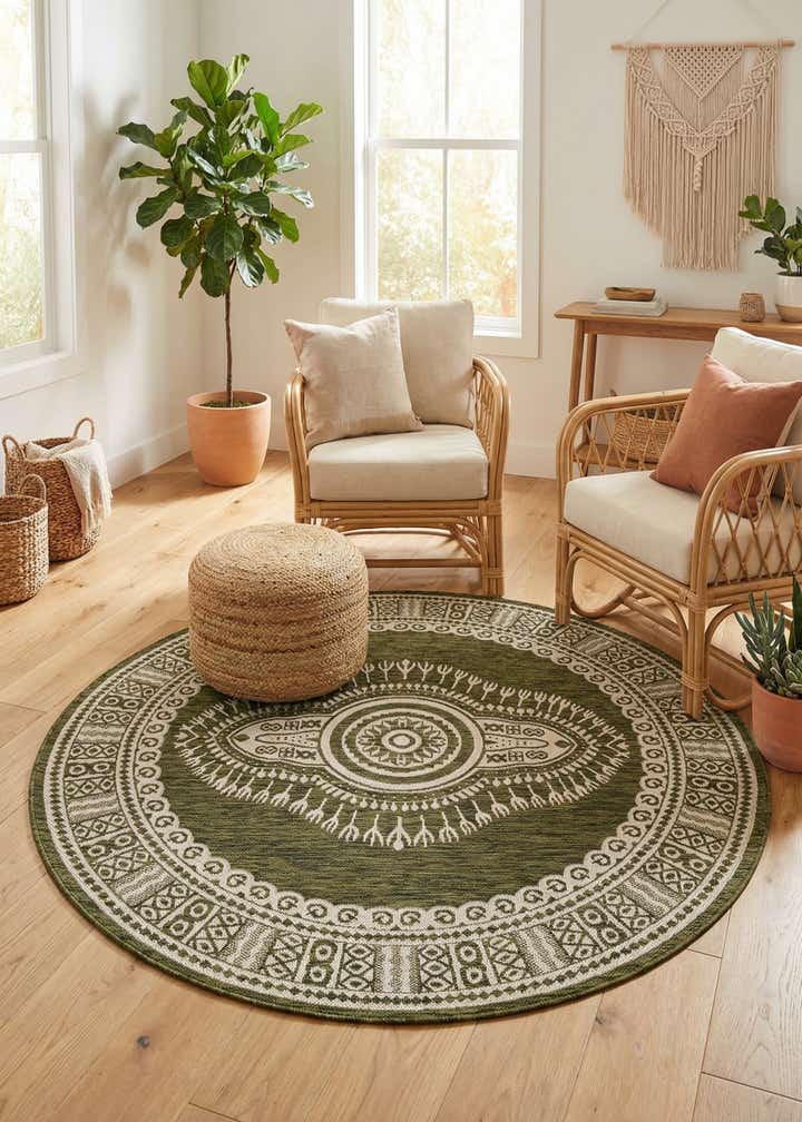 6' x 6' Easy-Clean Traditional Indoor / Outdoor Round Rug