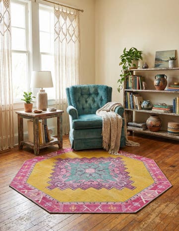 Yellow Washable Timeless Octagon Rug