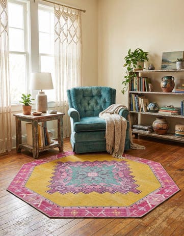 Yellow Washable Timeless Octagon Rug