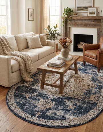 Dark Blue Villa Oval Rug