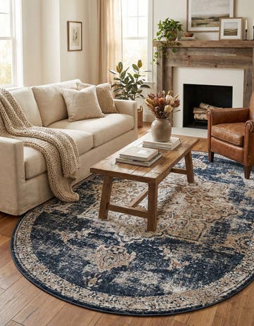 Dark Blue Villa Oval Rug