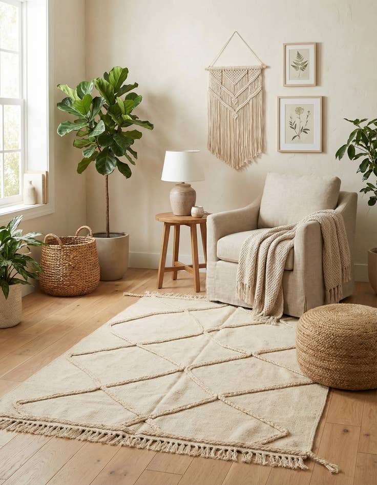 Detail image of  3' 4 x 5'  Hand Knotted Moroccan Wool Rug