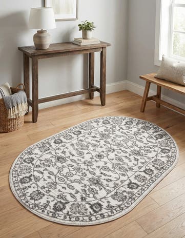White Gray Boston Oval Rug