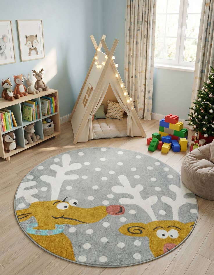 Detail image of 6' 1 x 6' 1 Reindeer Whimsy Kids Round Rug
