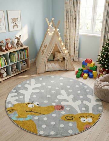 6' 1 x 6' 1 Reindeer Whimsy Kids Round Rug