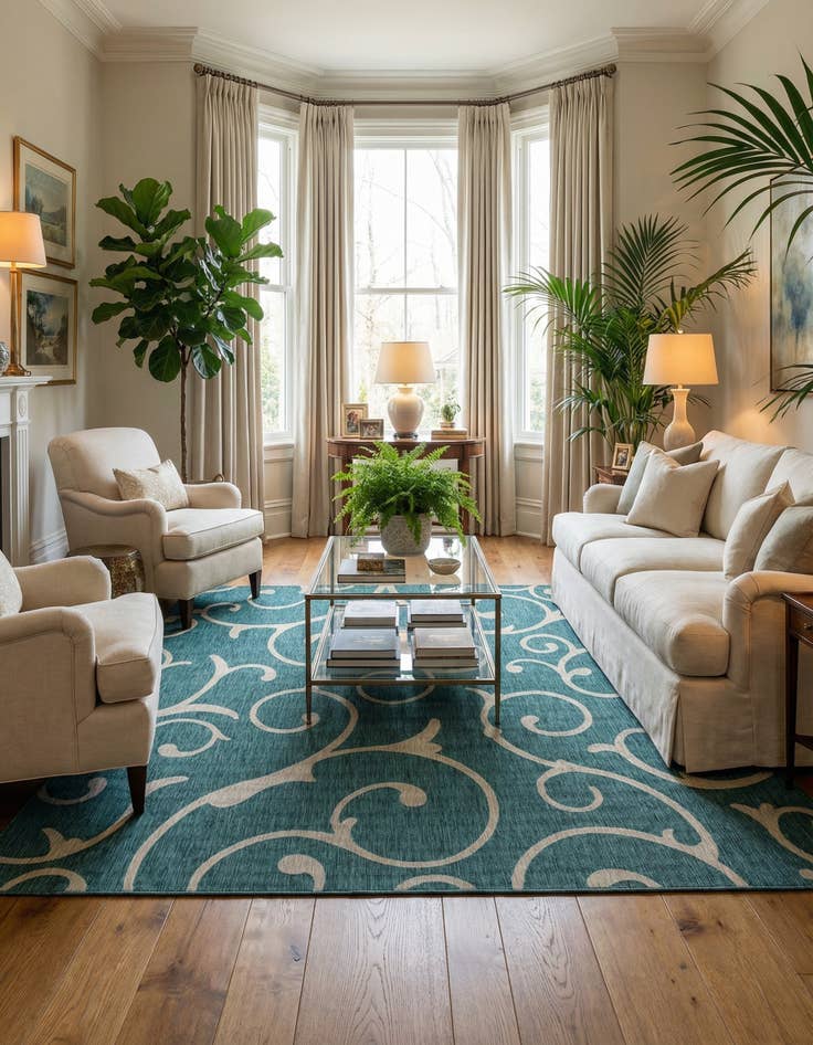 Detail image of  13' x 13'  Washable Botanical Indoor / Outdoor Square Rug