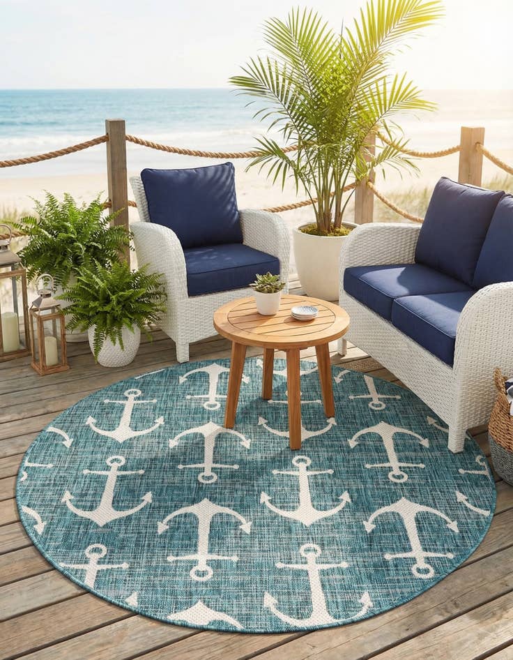 Detail image of 5' 3 x 5' 3 Easy-Clean Coastal Indoor / Outdoor Round Rug