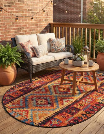 4' x 6' Easy-Clean Tribal Indoor / Outdoor Oval Rug