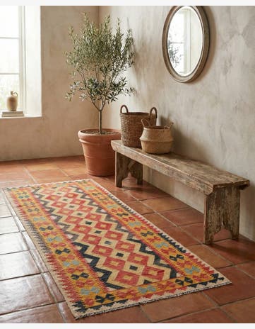 3' 3 x 6' 6 Hand Woven Kilim Maymana Wool Runner Rug