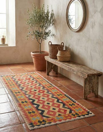 3' 3 x 6' 6 Hand Woven Kilim Maymana Wool Runner Rug
