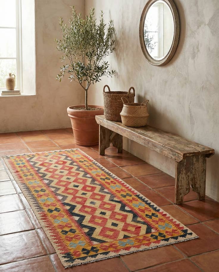 Detail image of 3' 3 x 6' 6 Hand Woven Kilim Maymana Wool Runner Rug