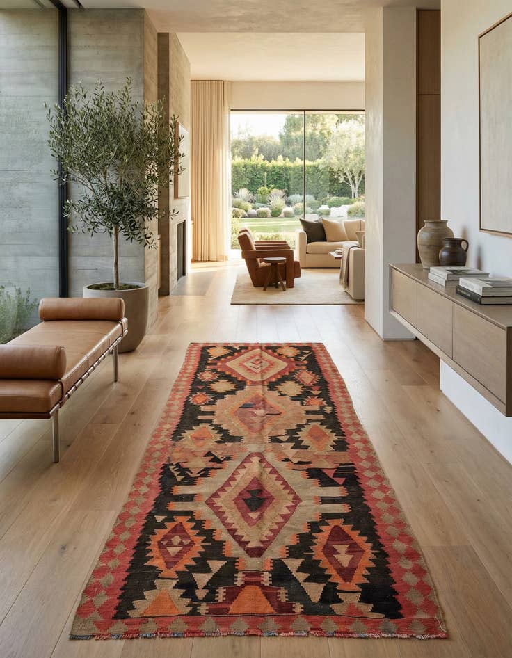 Detail image of 4' 4 x 12' 2  Hand Woven Kilim Modern Wool Runner Rug