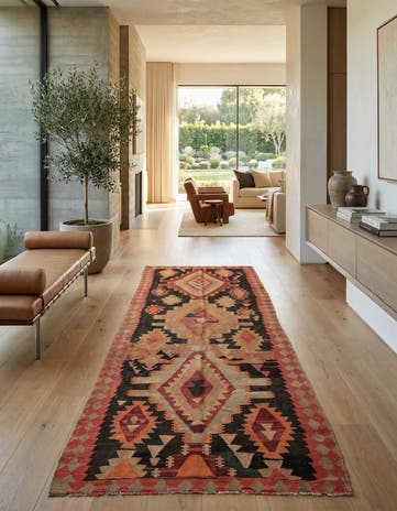 4' 4 x 12' 2 Hand Woven Kilim Modern Wool Runner Rug