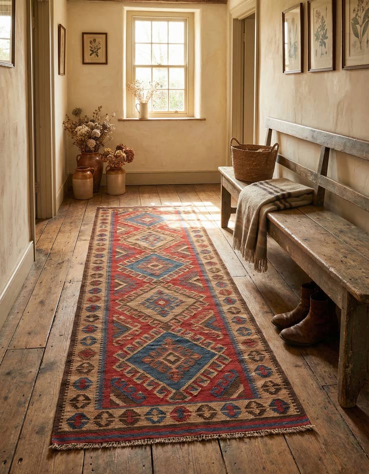 Detail image of 3' 4 x 6' 6  Hand Woven Kilim Maymana Wool Runner Rug