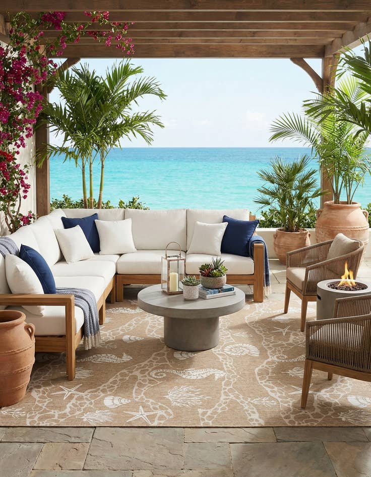 Detail image of  13' x 13'  Washable Coastal Indoor / Outdoor Square Rug