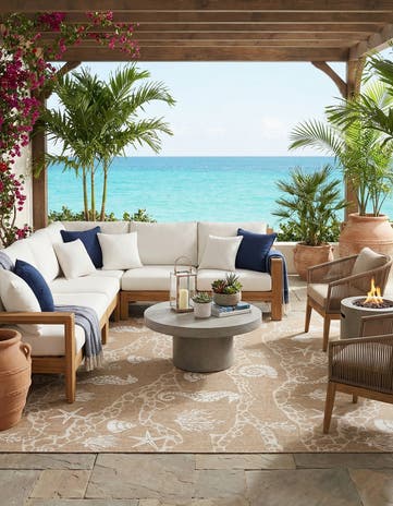 Taupe Easy-Clean Coastal Indoor / Outdoor Square Rug