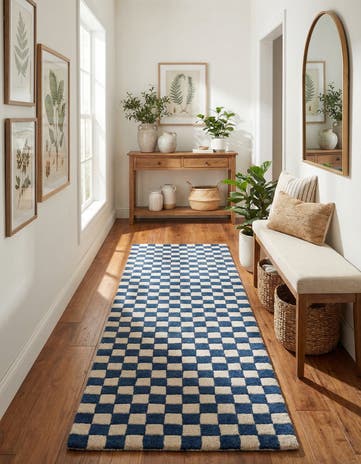 Blue and White Hand Tufted Wool Runner Rug