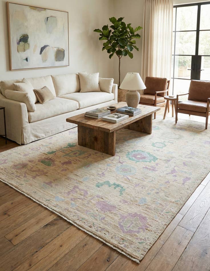 Detail image of 9' 2 x 11' 10  Hand Knotted Oushak Wool Rug