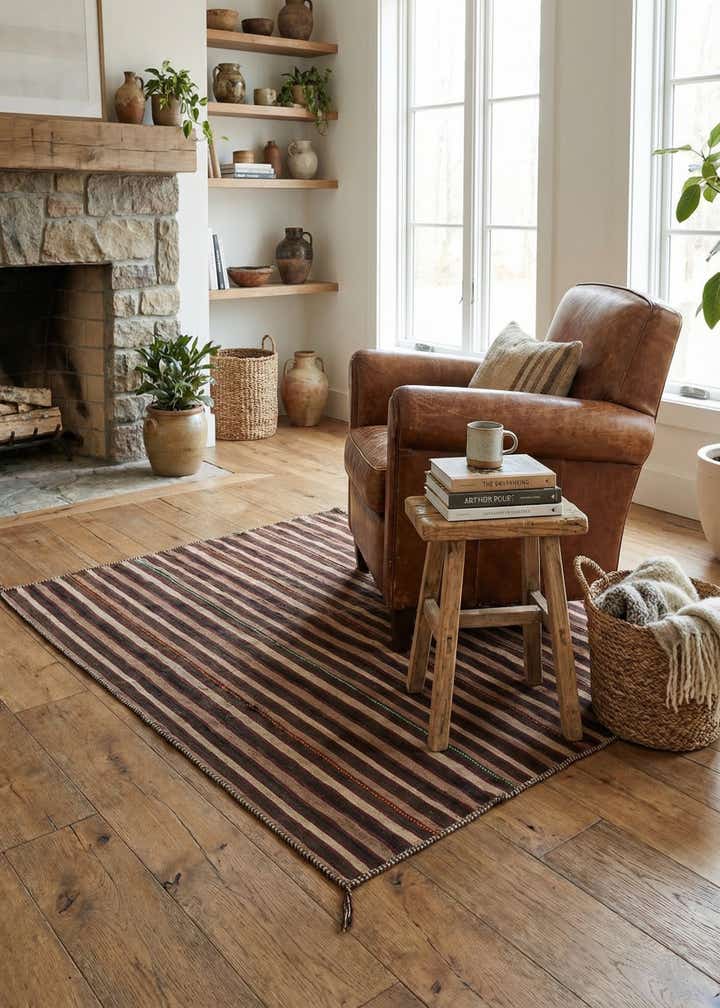 4' 1 x 4' 3 Hand Woven Kilim Fars Wool Square Rug