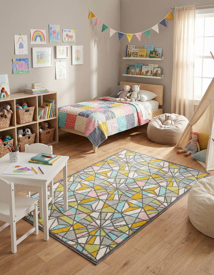Detail image of 4' 1 x 6' 1 Stained Glass Whimsy Kids Rug