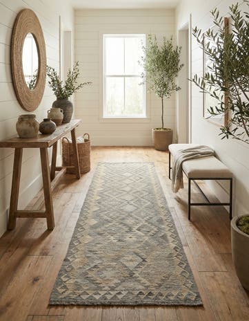 2' 7 x 9' 10 Hand Woven Kilim Maymana Wool Runner Rug