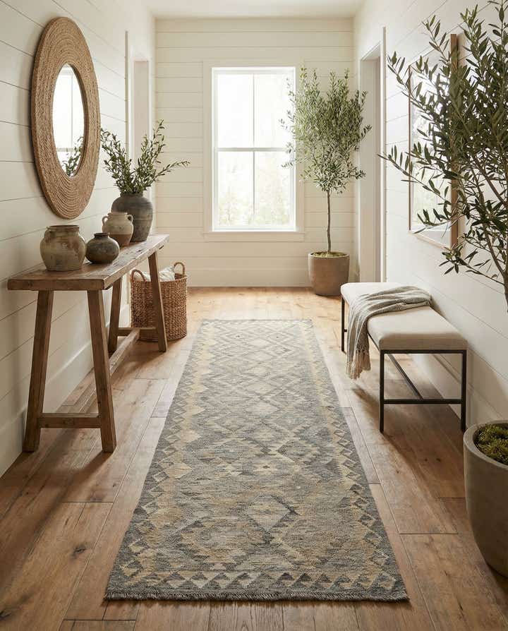 2' 7 x 9' 10 Hand Woven Kilim Maymana Wool Runner Rug